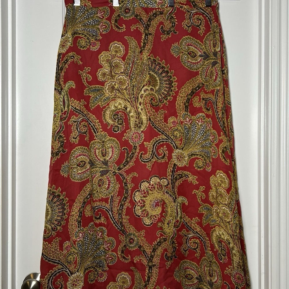Jones New York Country Petite Vintage 90s Silk Red Paisley A-Line Maxi Skirt